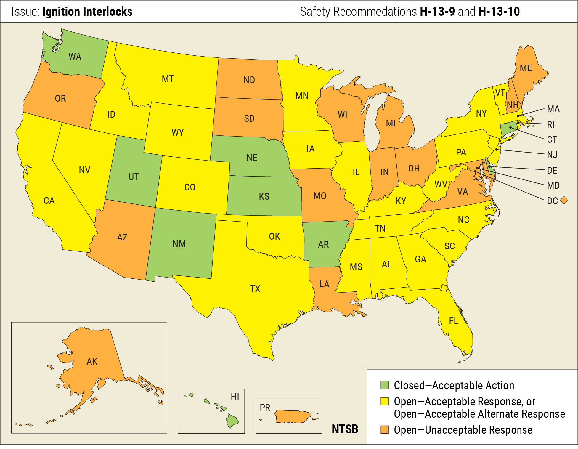 Map showing June 22 status of recommendation H-13-9 and H-13-10