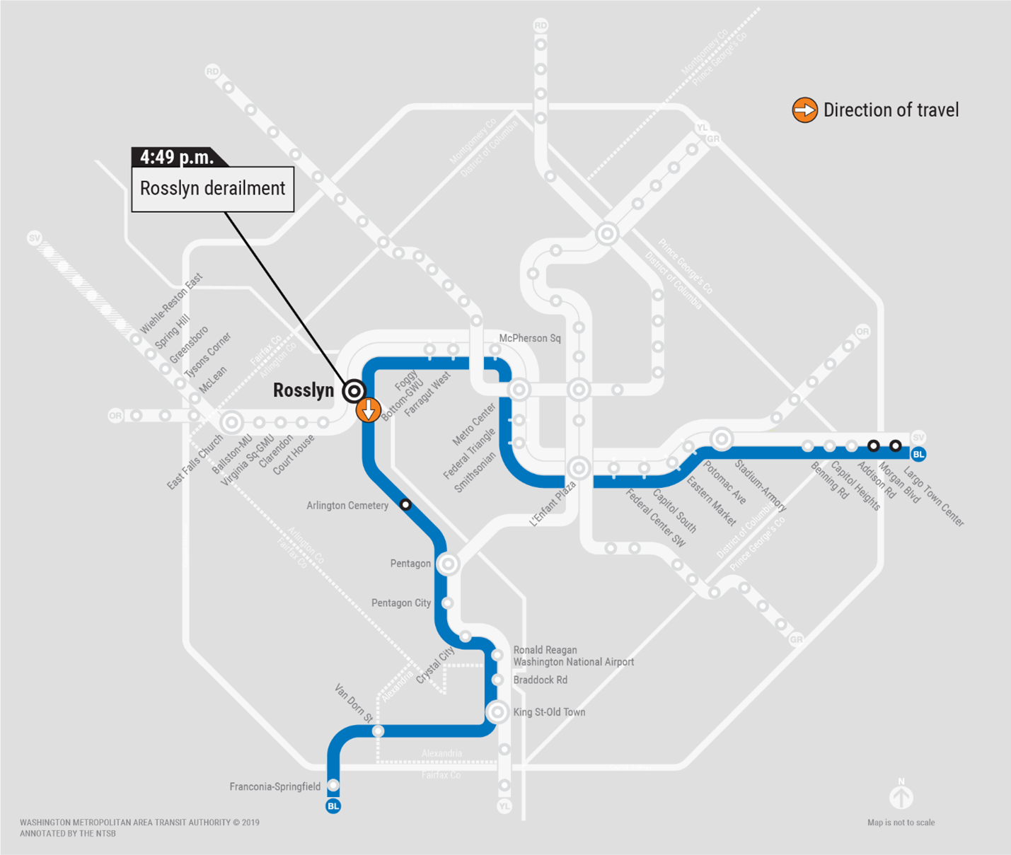 Map showing the Rosslyn derailment.